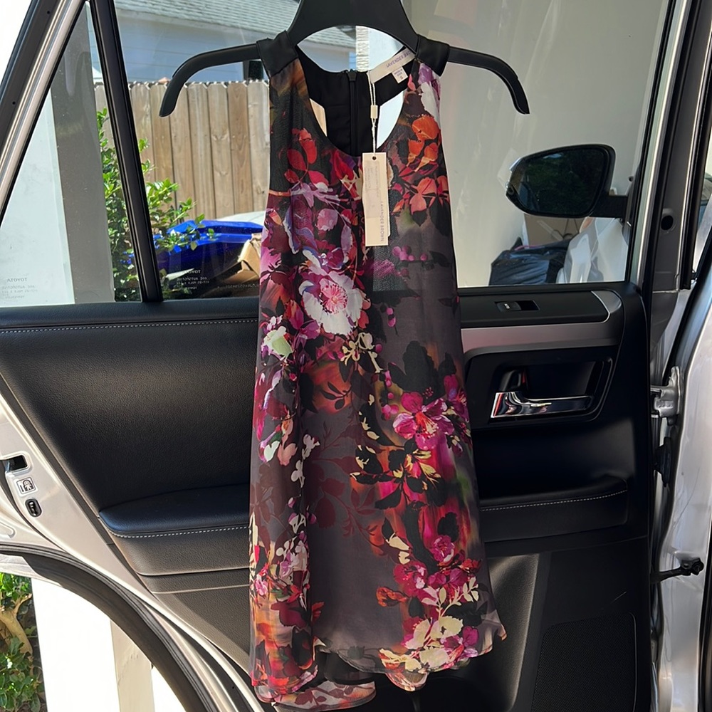 Lavender brown silk and leather top